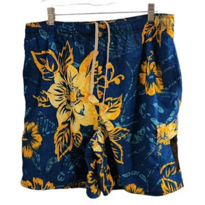 Boca classic blue and yellow tropical men swim trunks beach vacation surf size L